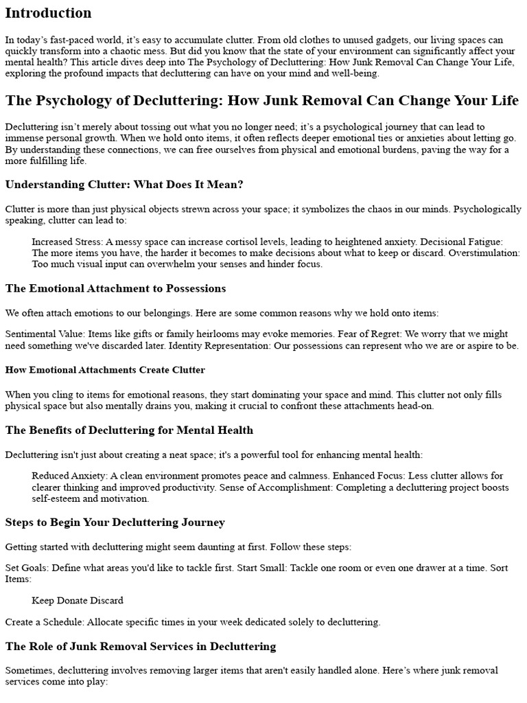 The Psychology of Decluttering: How Junk Removal Can Change Your Life ...