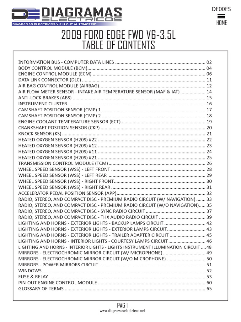Diagramas Eléctricos FORD EDGE FWD V6-3.5L 2009 | PDF | Lighting | Land  Vehicles, image size:768x1024