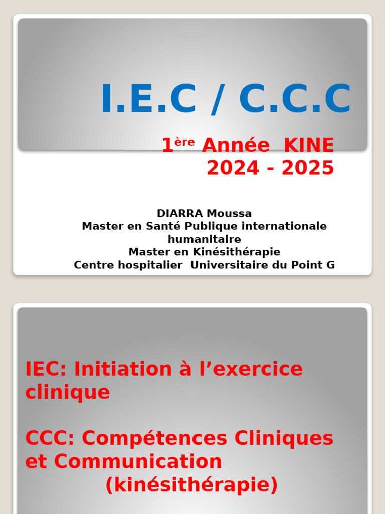 IEC et CCC en Kinésithérapie 20242025 PDF Physiothérapie la — free download
