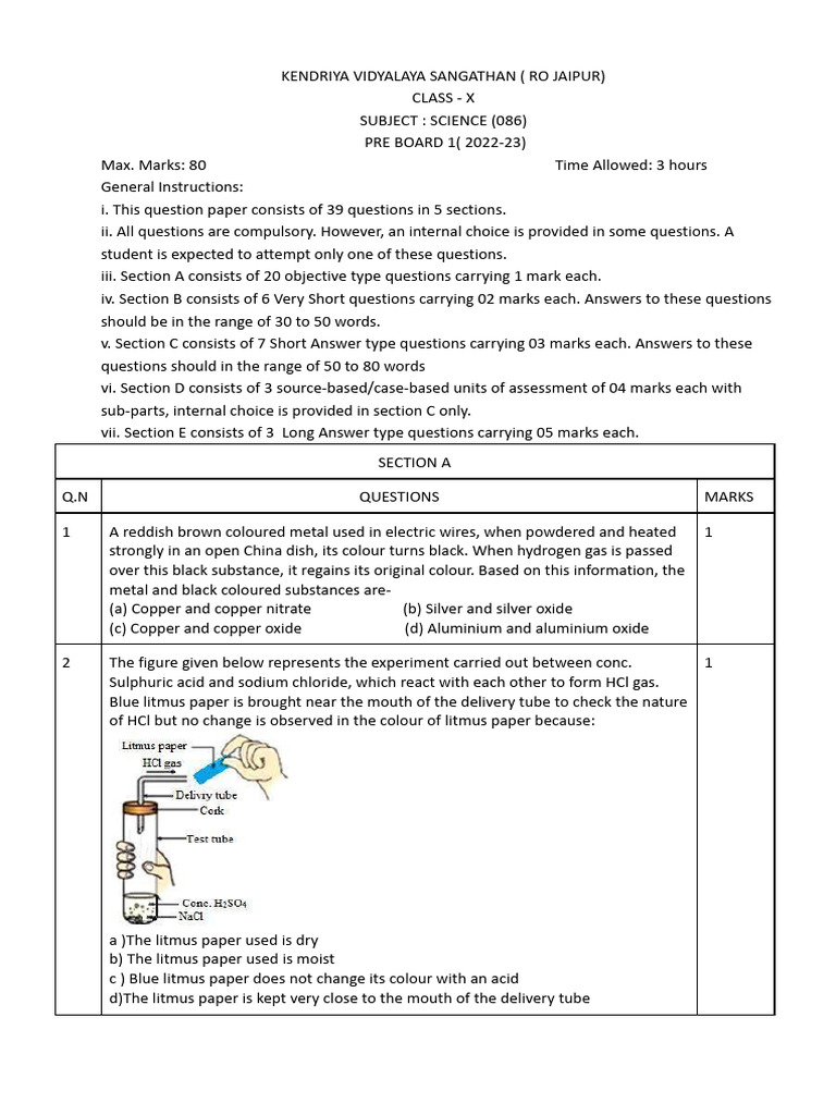 Class 10 Science Pre-Board Paper | PDF | Salt (Chemistry) | Refraction