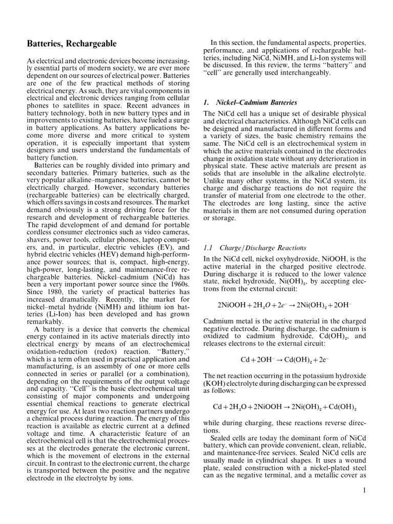 Understanding Rechargeable Batteries | PDF | Rechargeable Battery ...