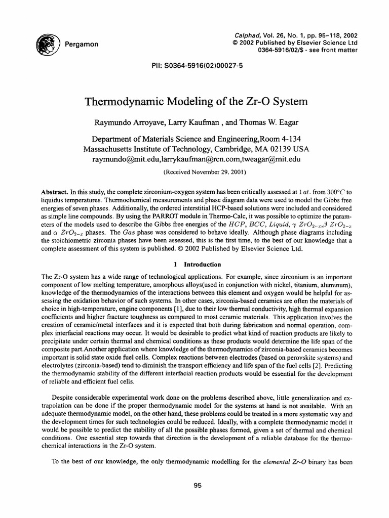 Thermodynamic Modeling of Zr-O System | PDF | Phase (Matter ...