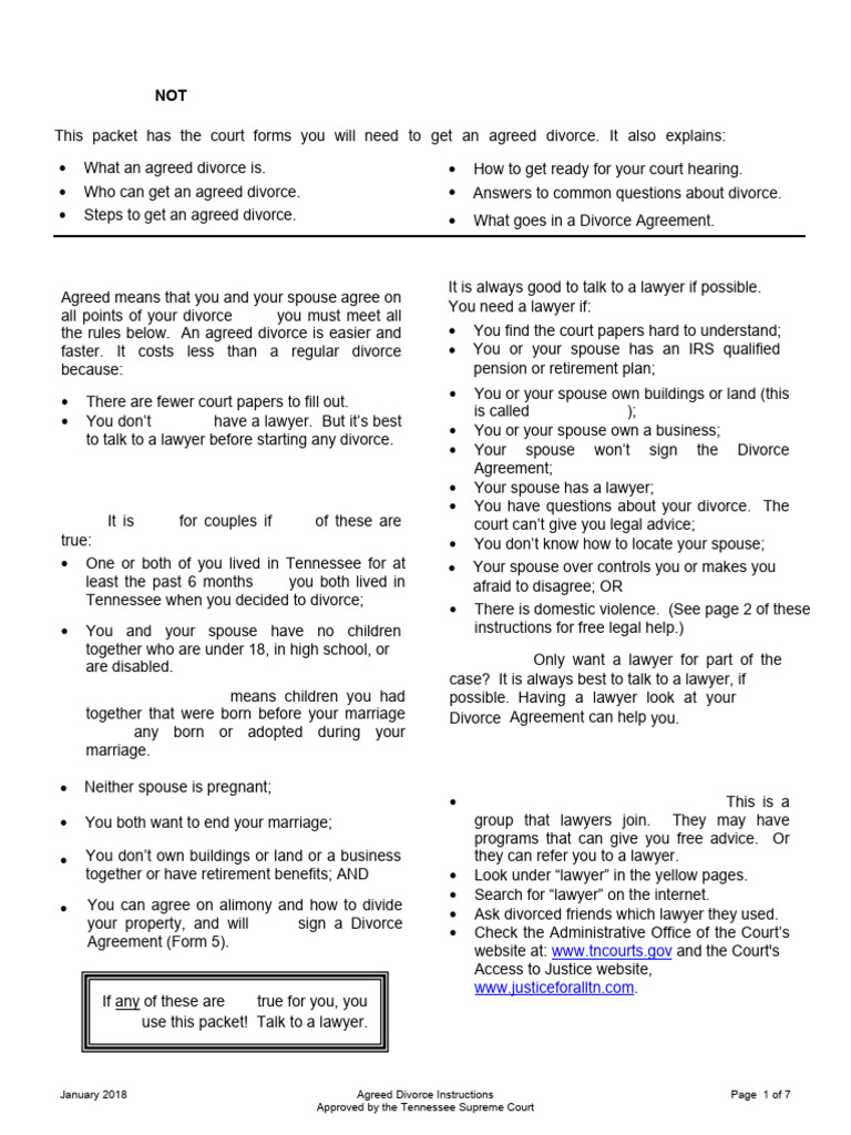 Packet - Divorce Forms No Children - Jan 2018 | PDF | Alimony | Divorce