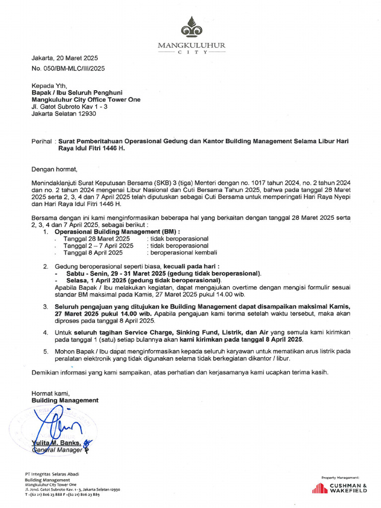 Surat - 050 - All Tenant - Surat Pemberitahuan Operasional Gedung Dan ...