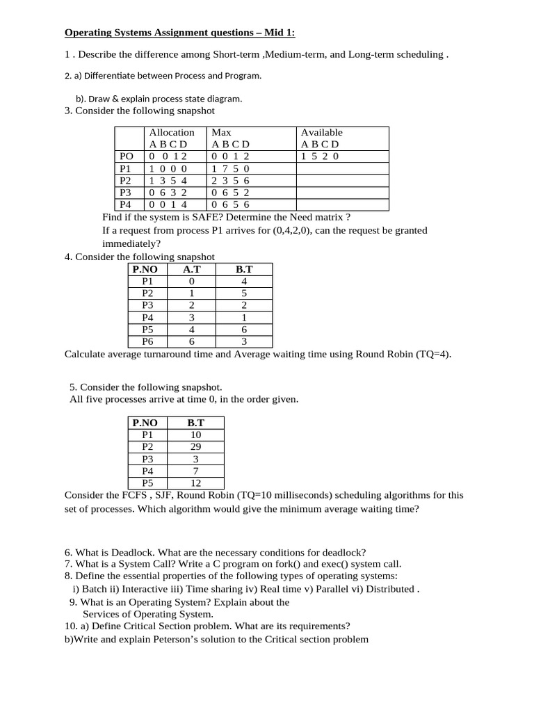 Operating Systems Assignment Overview | PDF