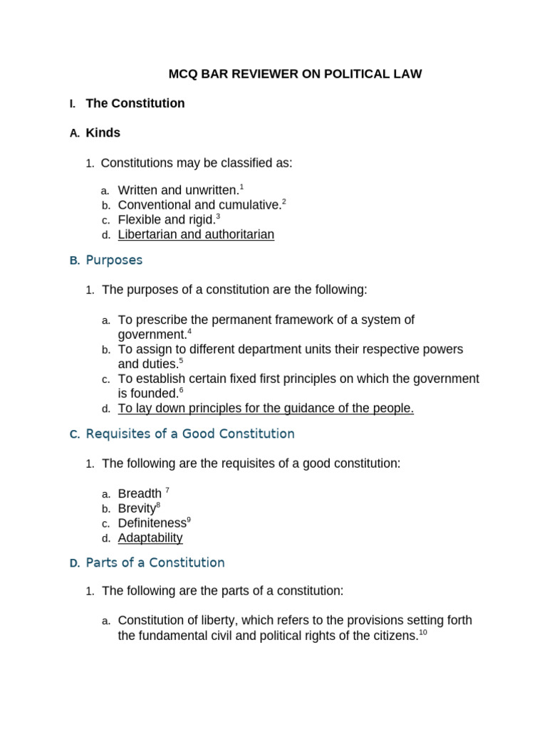 Political Law MCQ Reviewer Guide | PDF
