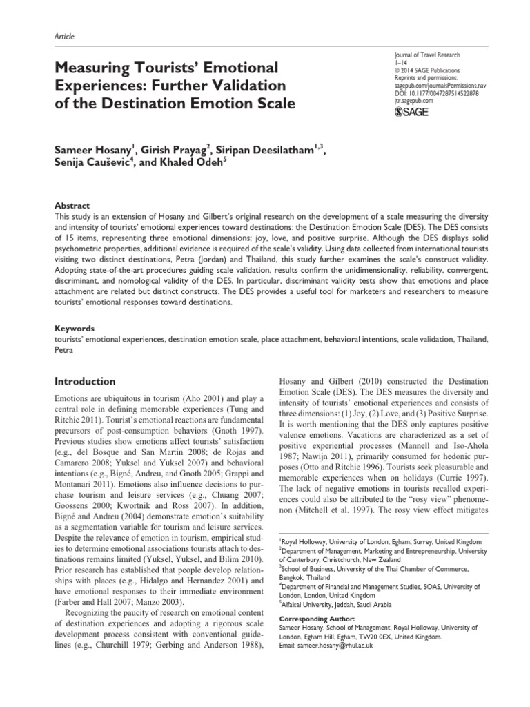 Validating the Destination Emotion Scale | PDF | Cronbach's Alpha ...