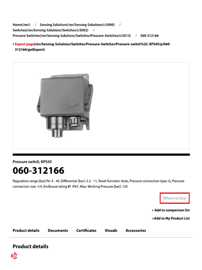 Pressure Switch 0-40bar | PDF