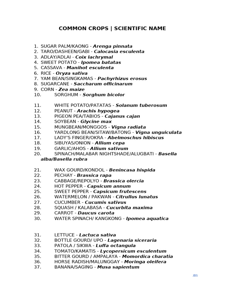 Common Crops and Their Scientific Names | PDF | Food Ingredients | Fruit