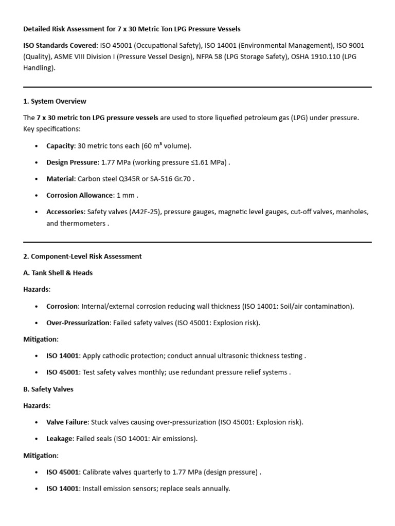 Risk Assessment for LPG Pressure Vessels | PDF | Liquefied Petroleum ...