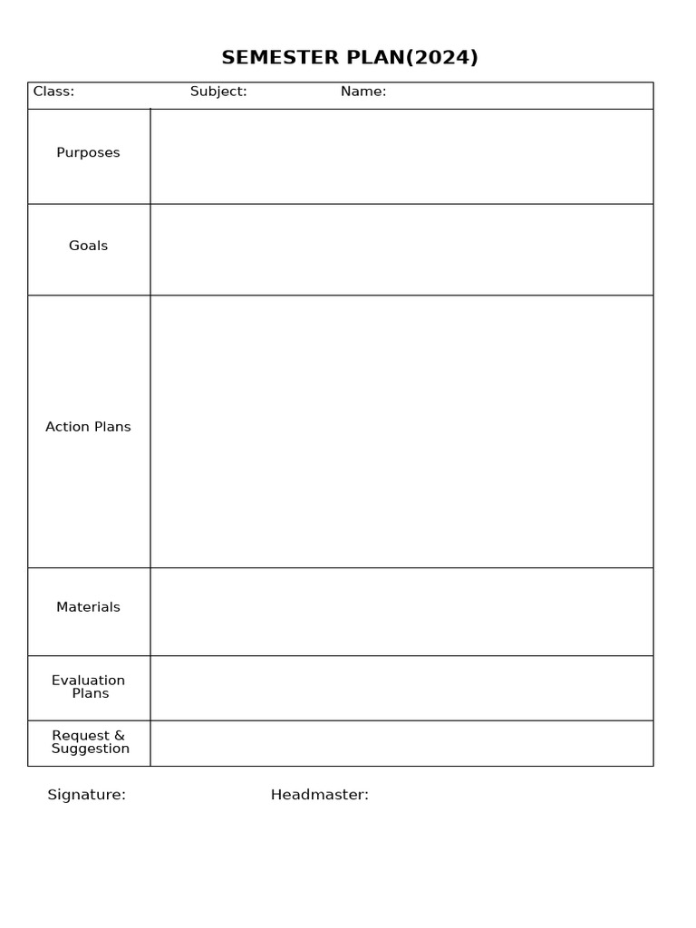 Semester Plan For Teacher | PDF