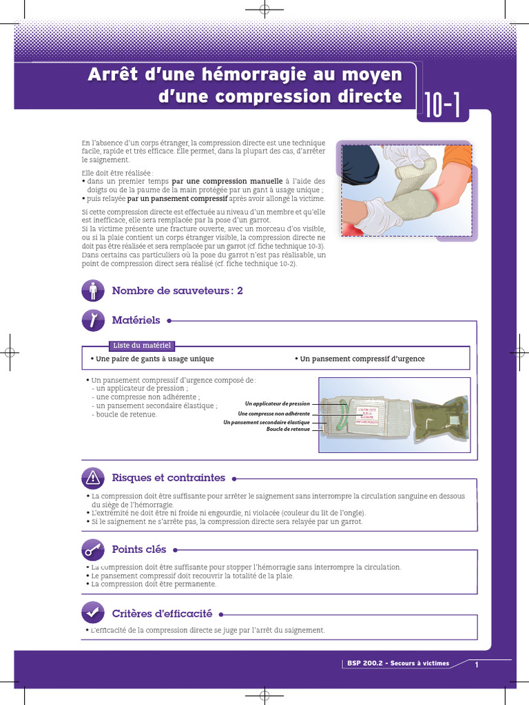 Compression directe pour hémorragie | PDF | Saignement | Urgences médicales