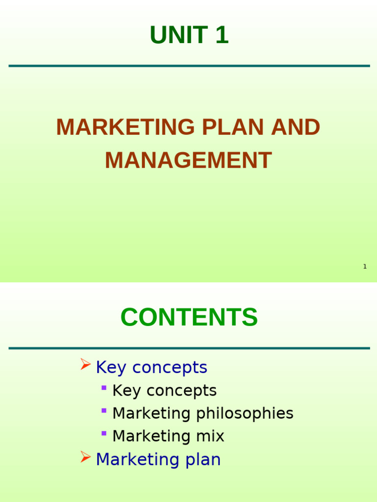 Unit 1 - Marketing Plan Management | PDF | Marketing | Marketing Strategy