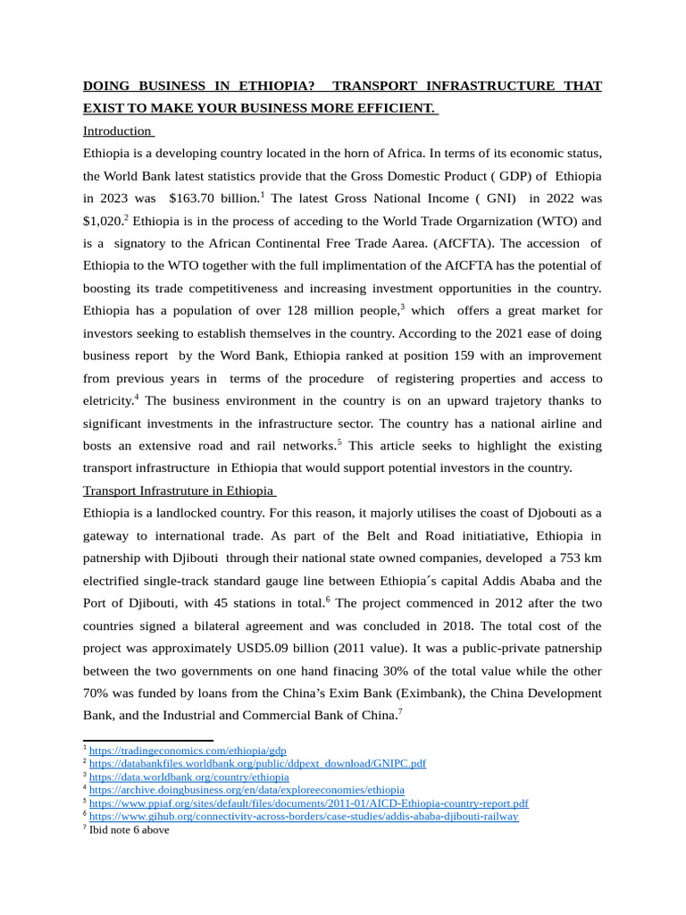 Transport Infrastructure for Business in Ethiopia | PDF | Ethiopia ...
