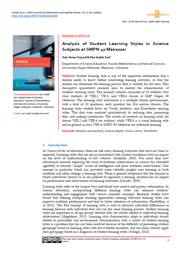 Student Learning Styles in Science Education | PDF | Learning Styles ...