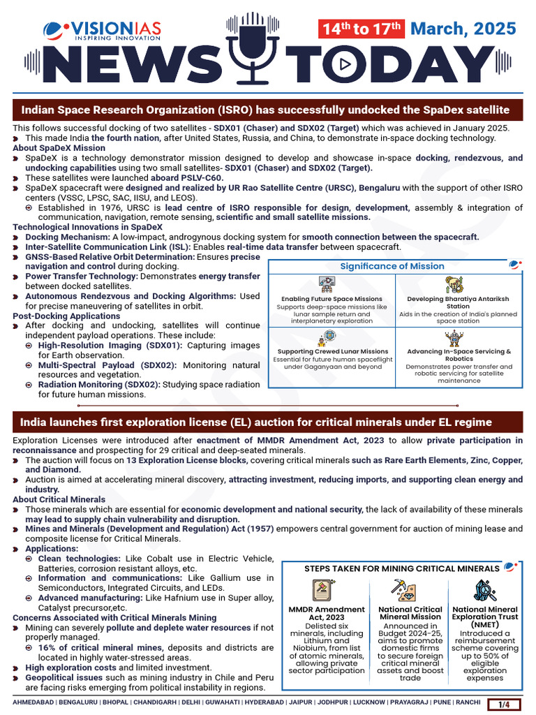 VisionIAS Daily Current Affairs 14-17 March 2025 | PDF | Docking And ...