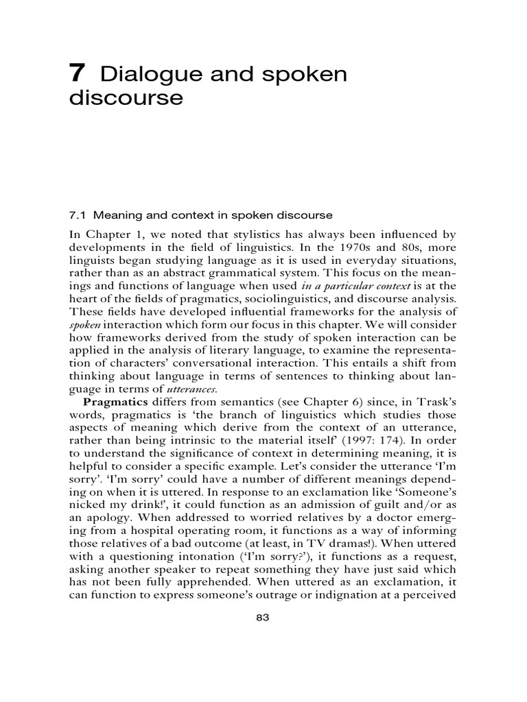 Analyzing Spoken Discourse Dynamics | PDF | Linguistics | Semantics
