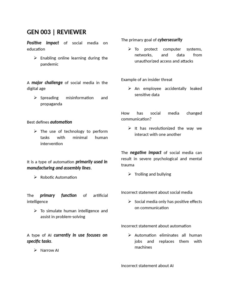 GEN 003 - REVIEWER P2 | PDF | Artificial Intelligence | Intelligence ...