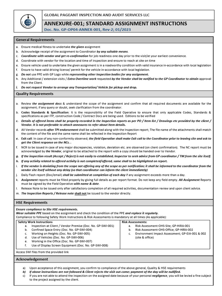 Standard Assignment Instructions | PDF | Specification (Technical Standard)