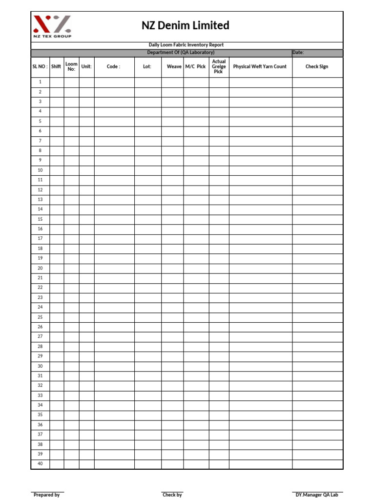 Daily Loom Fabric Inventory Report | PDF