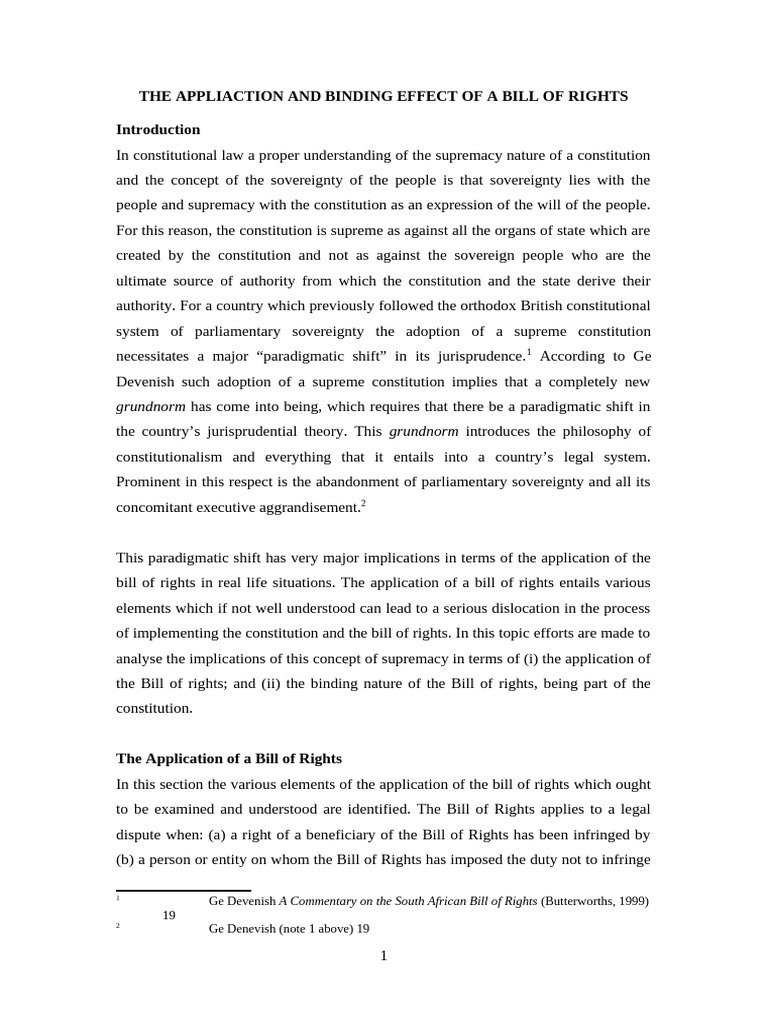 The Appliaction and Binding Effect of A Bill of Rights 2 | PDF ...