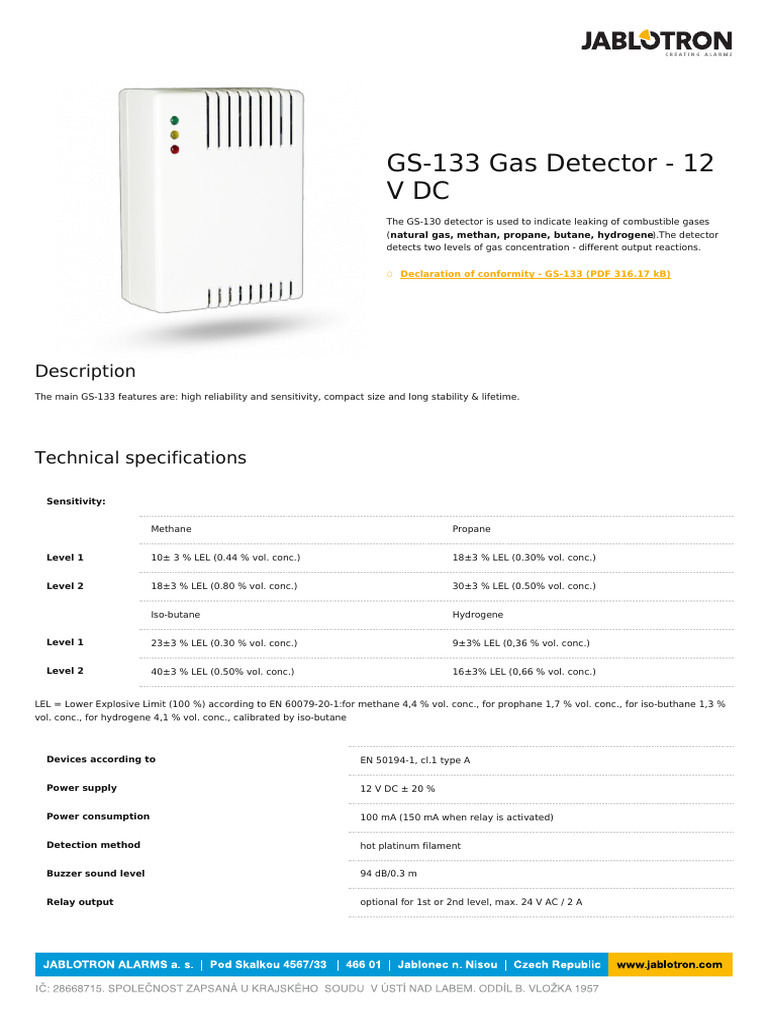 GS-133 Gas Detector Specifications | PDF | Propane | Industrial Gases