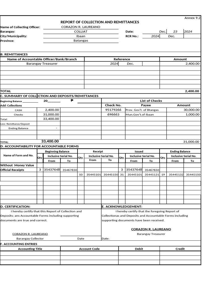 Collection and Remittance Report 2024 | PDF | Debits And Credits | Cash