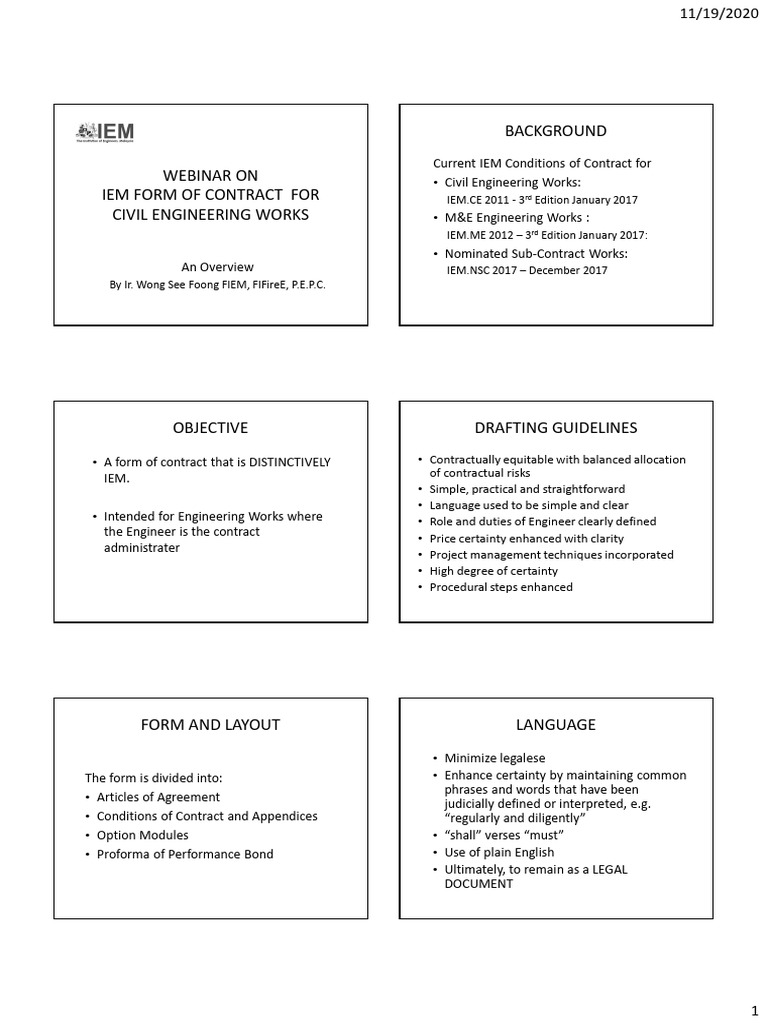 IEM Civil Engineering Contract Overview | PDF | Indemnity | Insurance