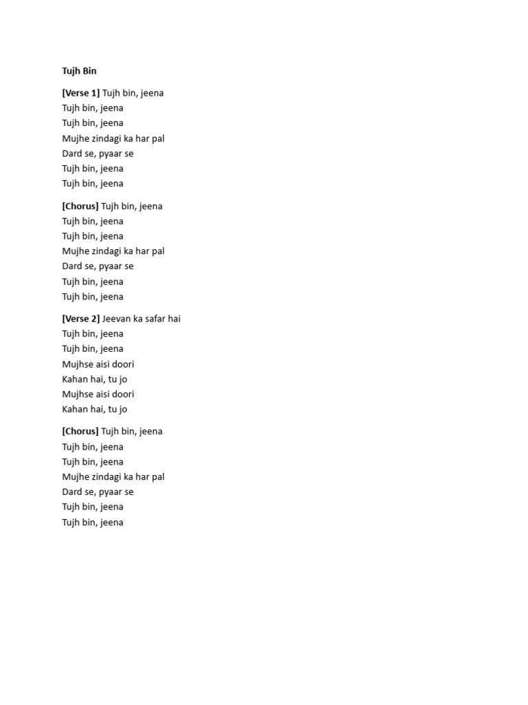 Tujh Bin Song Lyrics | PDF