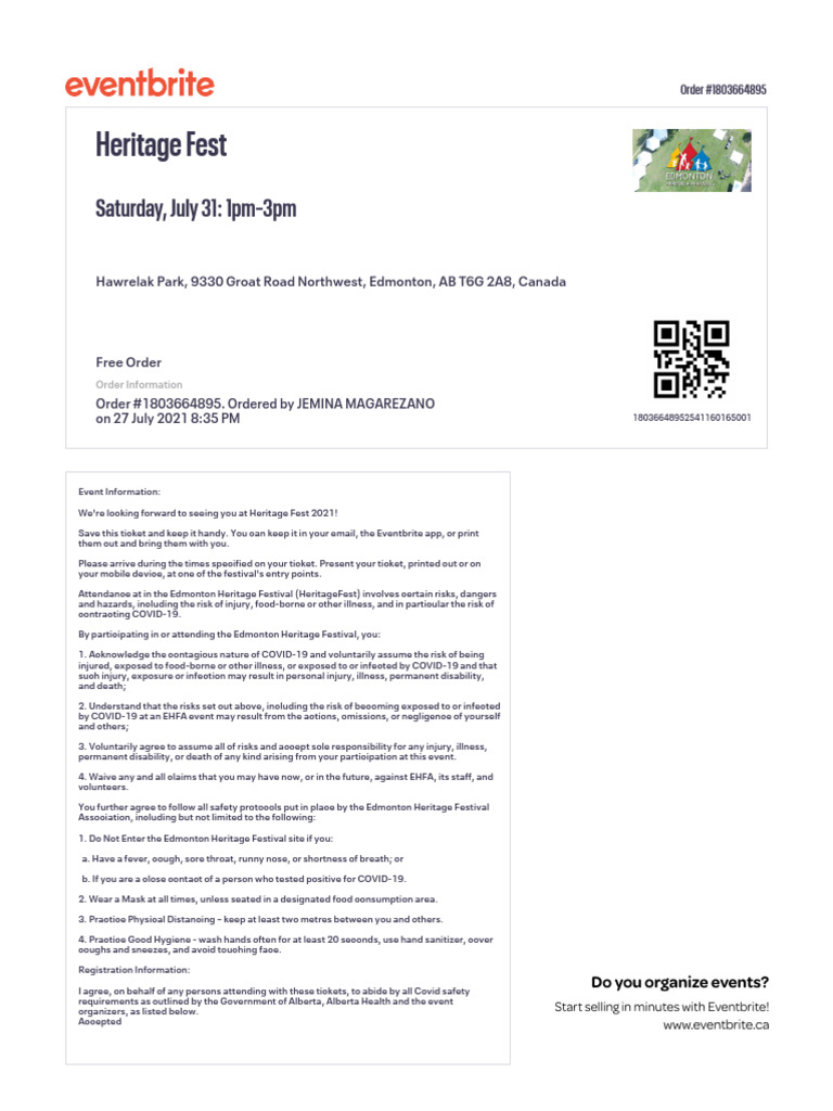 Heritage Fest 2021 Ticket Details | PDF | Risk | Diseases And Disorders