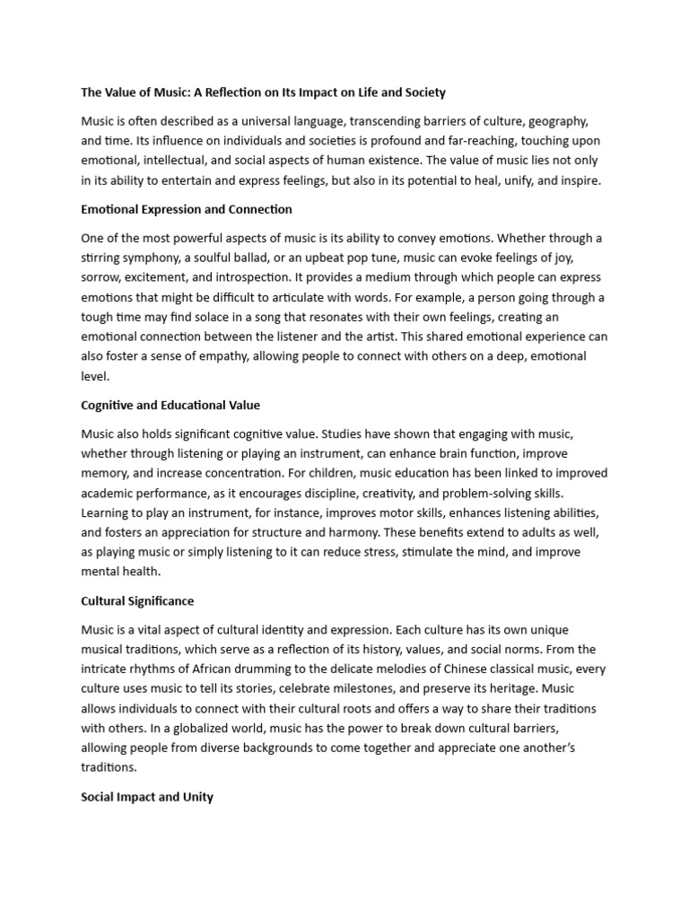 The Profound Value of Music | PDF | Mental Health | Feeling