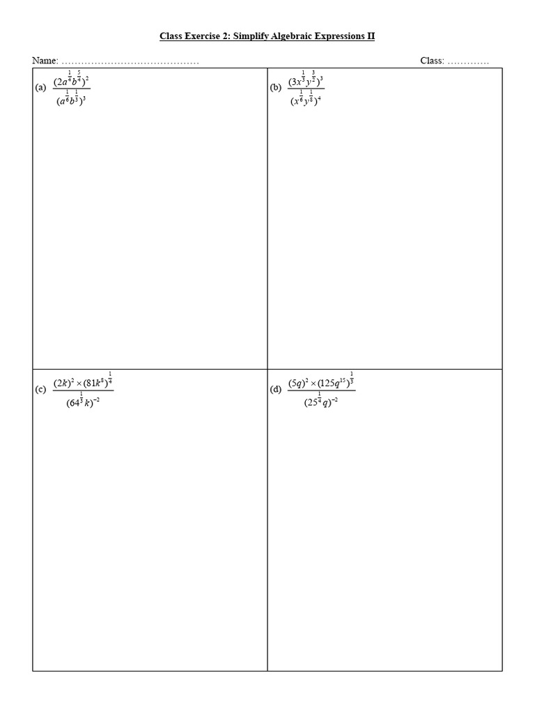 Simplifying Algebraic Expressions Worksheet | PDF