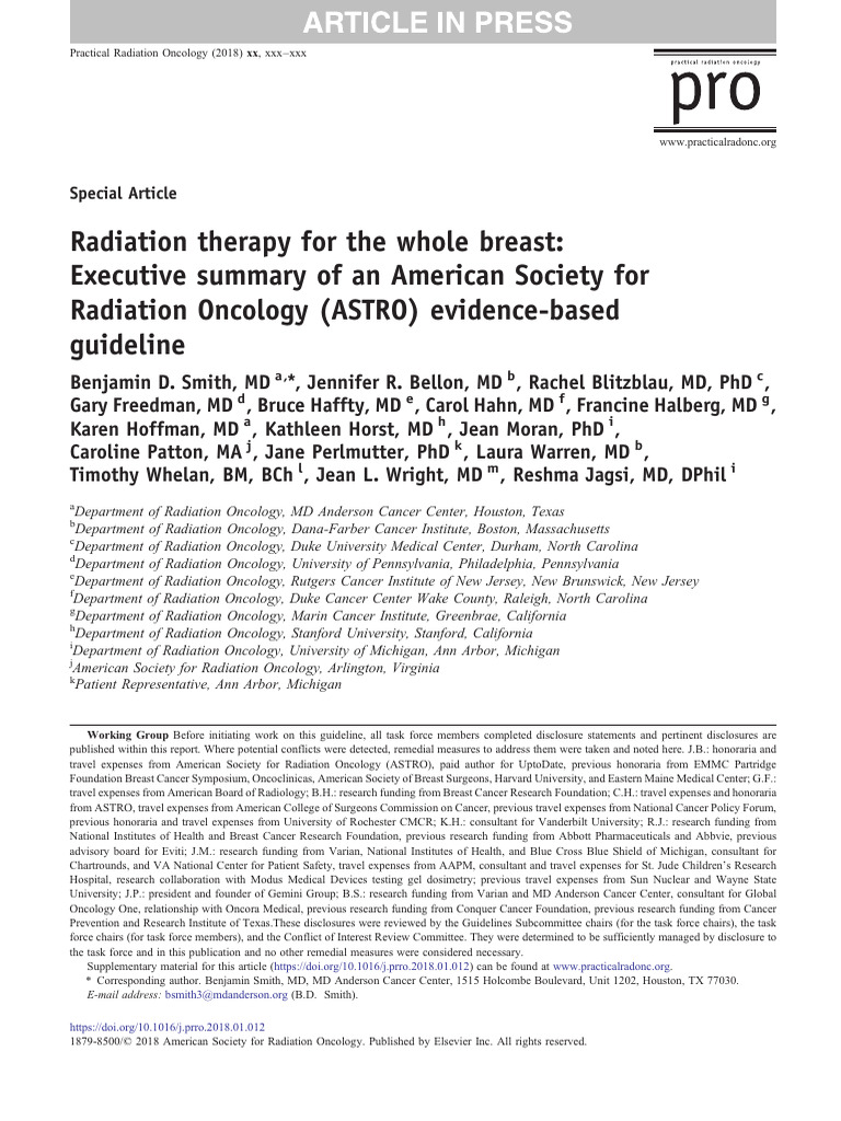 Astro Guidelines Whole Breast Irradiation 2018 | PDF | Breast Cancer ...