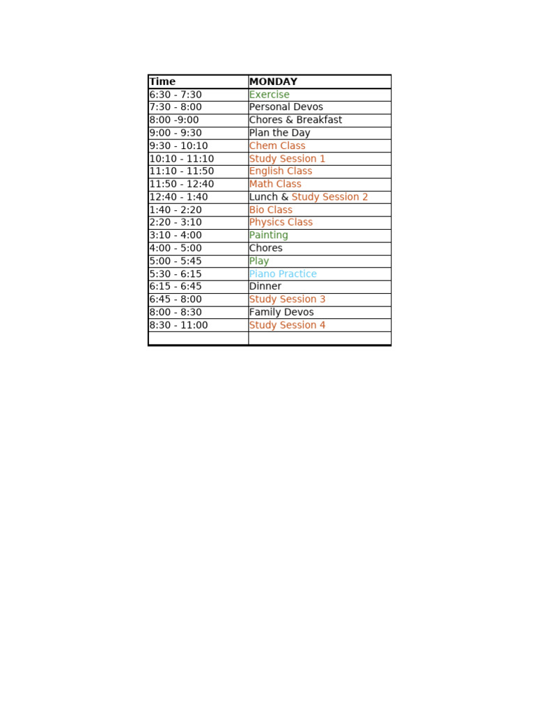 Day at A Glance | PDF