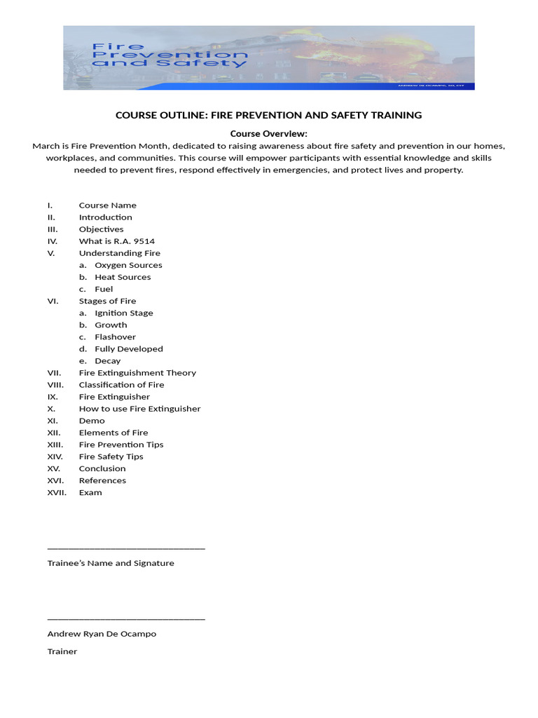 Fire Prevention and Safety Training Course | PDF