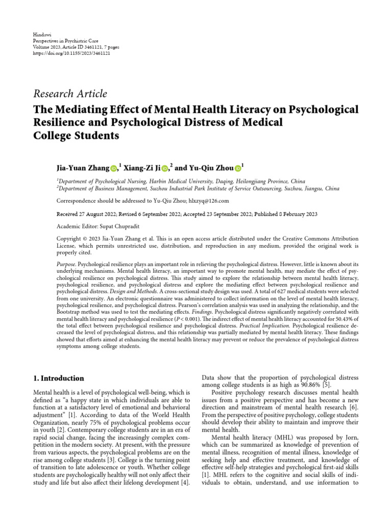 The Mediating Effect of Mental Health Literacy On | PDF | Mental Health ...