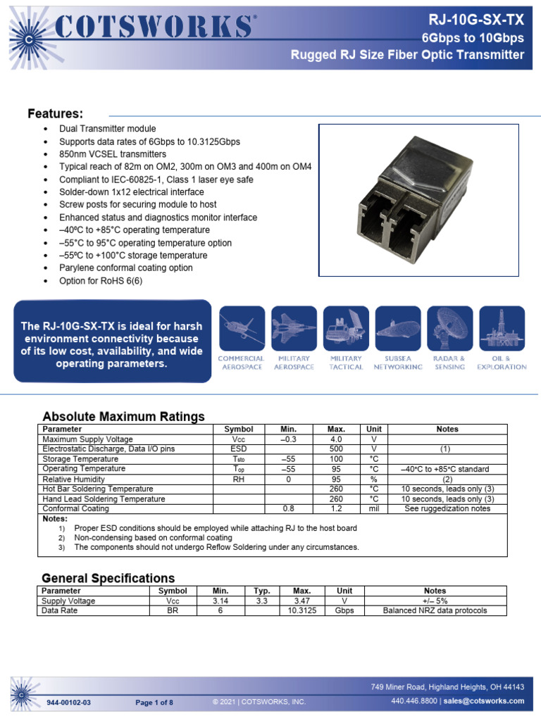 Features:: 6Gbps To 10Gbps Rugged RJ Size Fiber Optic Transmitter | PDF ...