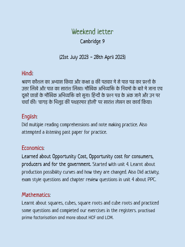 Weekend Letter 18 - 22 July | PDF