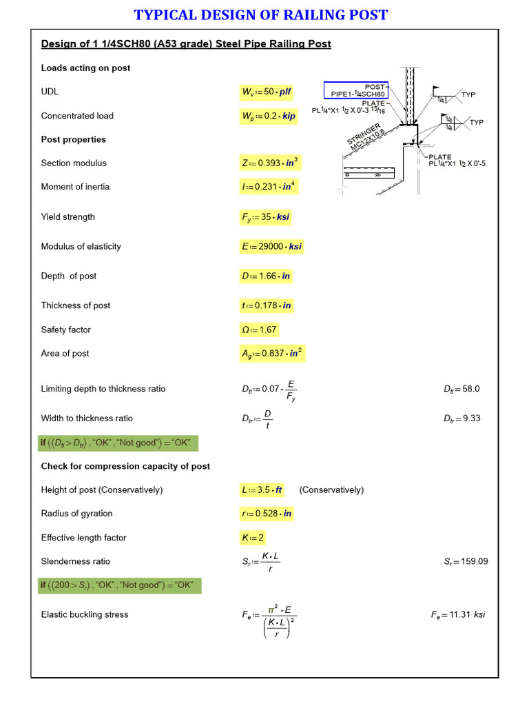 Steel Pipe Railing Post Design Analysis | PDF | Buckling | Materials