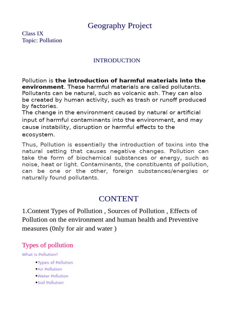 Water Pollution Project for Class IX | PDF | Water Pollution | Pollution