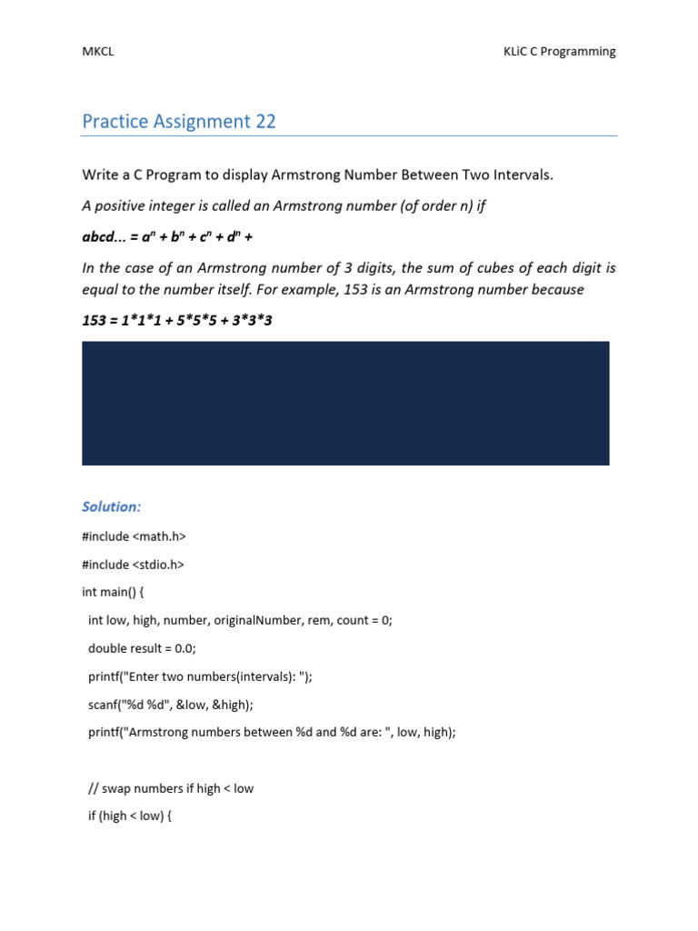 Armstrong Numbers in C Program | PDF