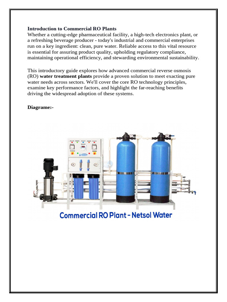 Introduction To Commercial RO Plants | PDF | Membrane | Water Purification