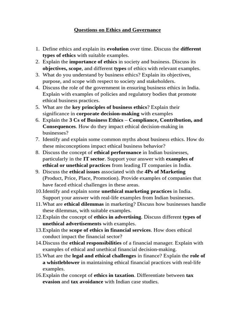 Ethics and Governance: Key Questions Answered | PDF | Corporate Social ...