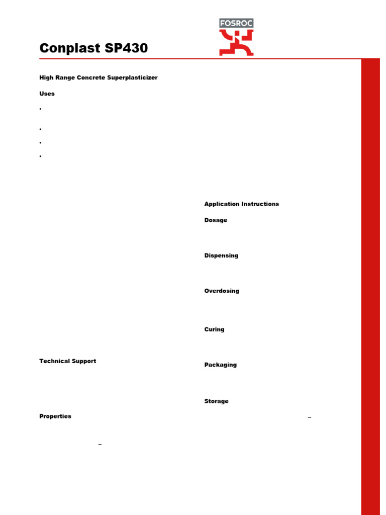 Fosroc Conplast SP430 Overview | PDF | Concrete | Cement