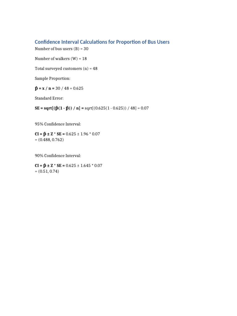 Bus User Proportion Confidence Intervals | PDF