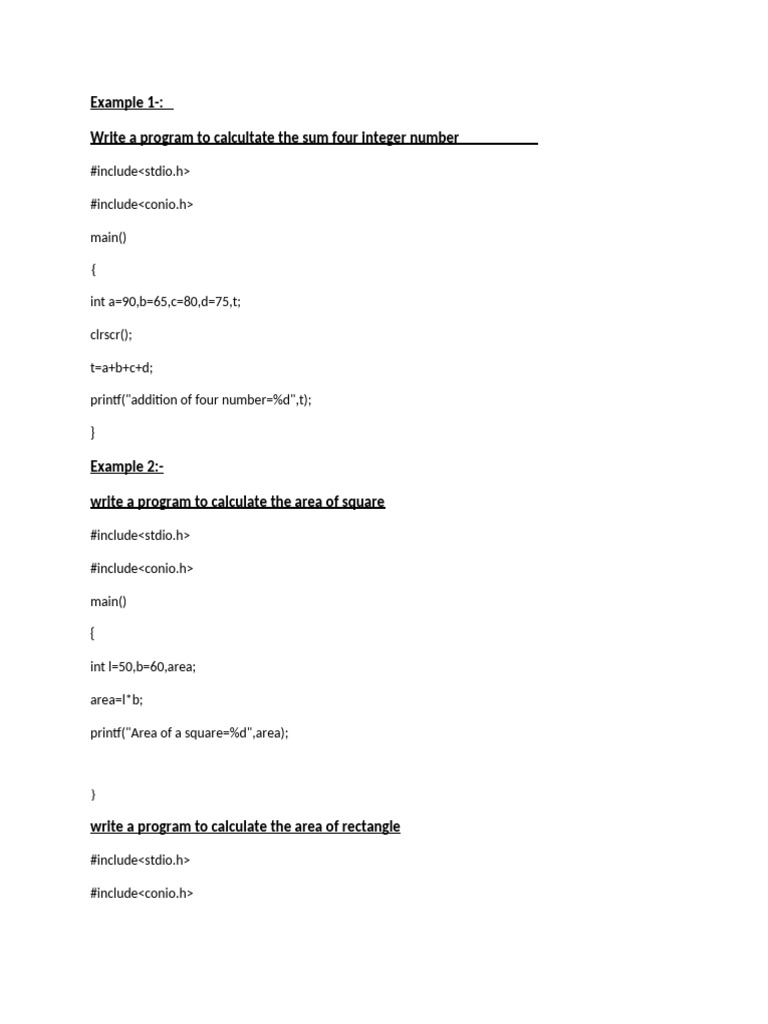 C Programs for Basic Calculations | PDF
