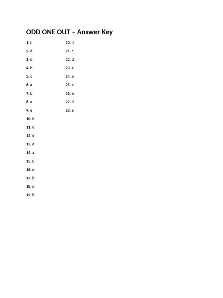 Odd One Out Answer Key | PDF