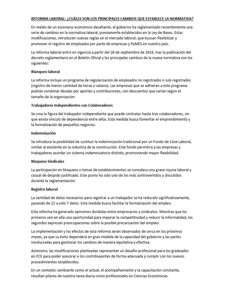 Principales Cambios en la Reforma Laboral | PDF | Derecho laboral | Empleo
