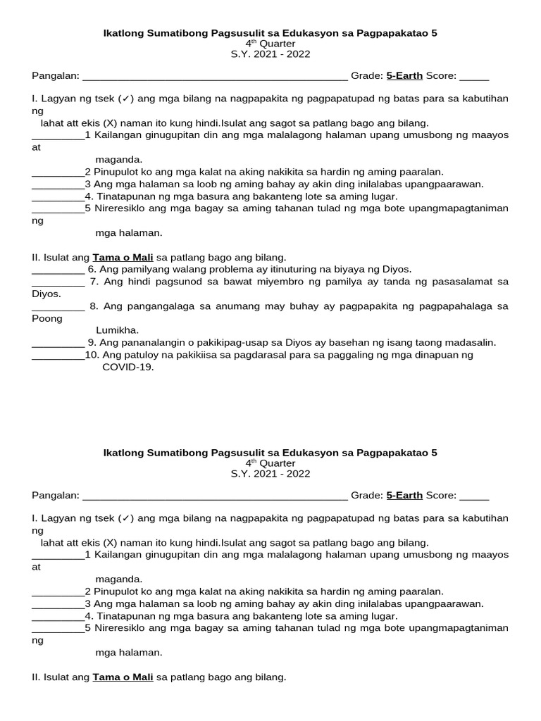 Q4 3rd Summative Test in ESP | PDF