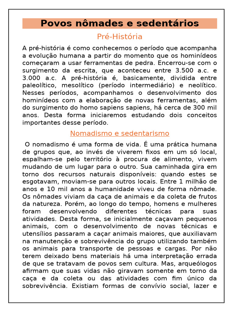 Povos Nômades e Sedentários | PDF | Humano | Nômade
